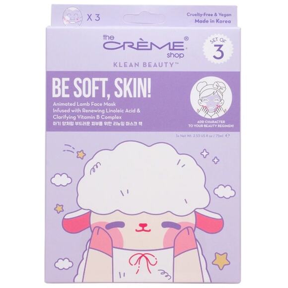 The Crème Shop Klean Beauty Be Soft, Skin! Animated Lamb Face Masks*Pack of 3 - Picture 1 of 1
